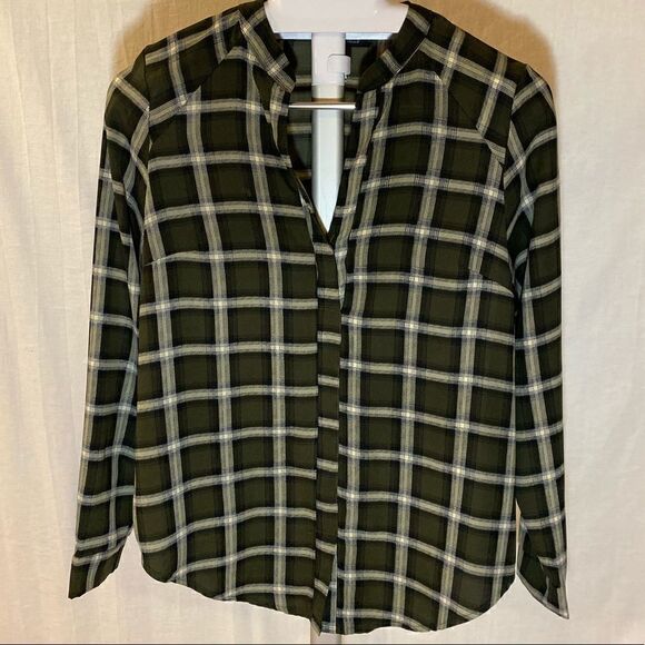 Olive Green Plaid Blouse.   - Picture 1 of 2